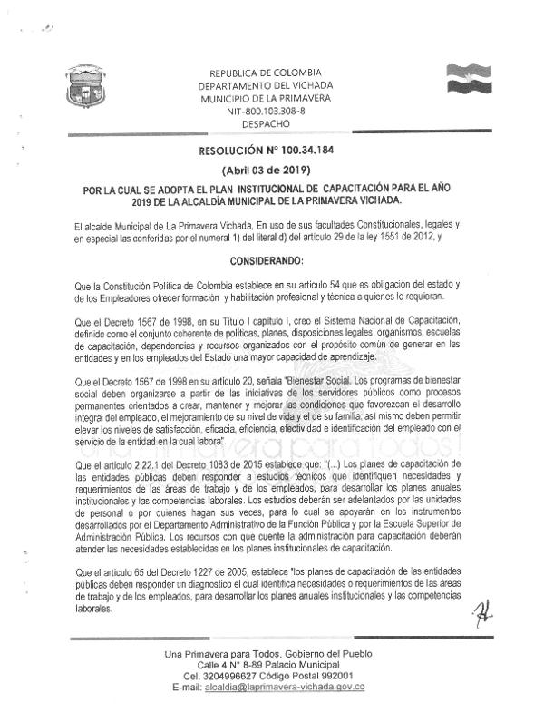 Plan institucional de capacitación 2019