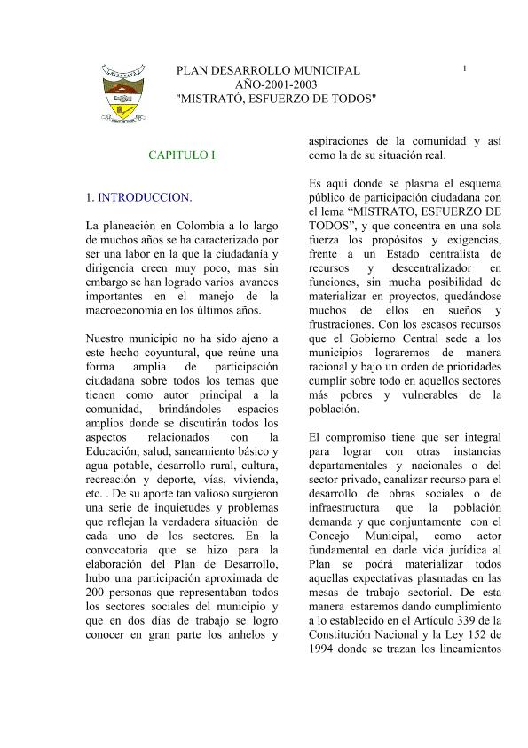 Plan de Desarrollo Mistrató Risaralda 2001 - 2003: PD Mistrató ...